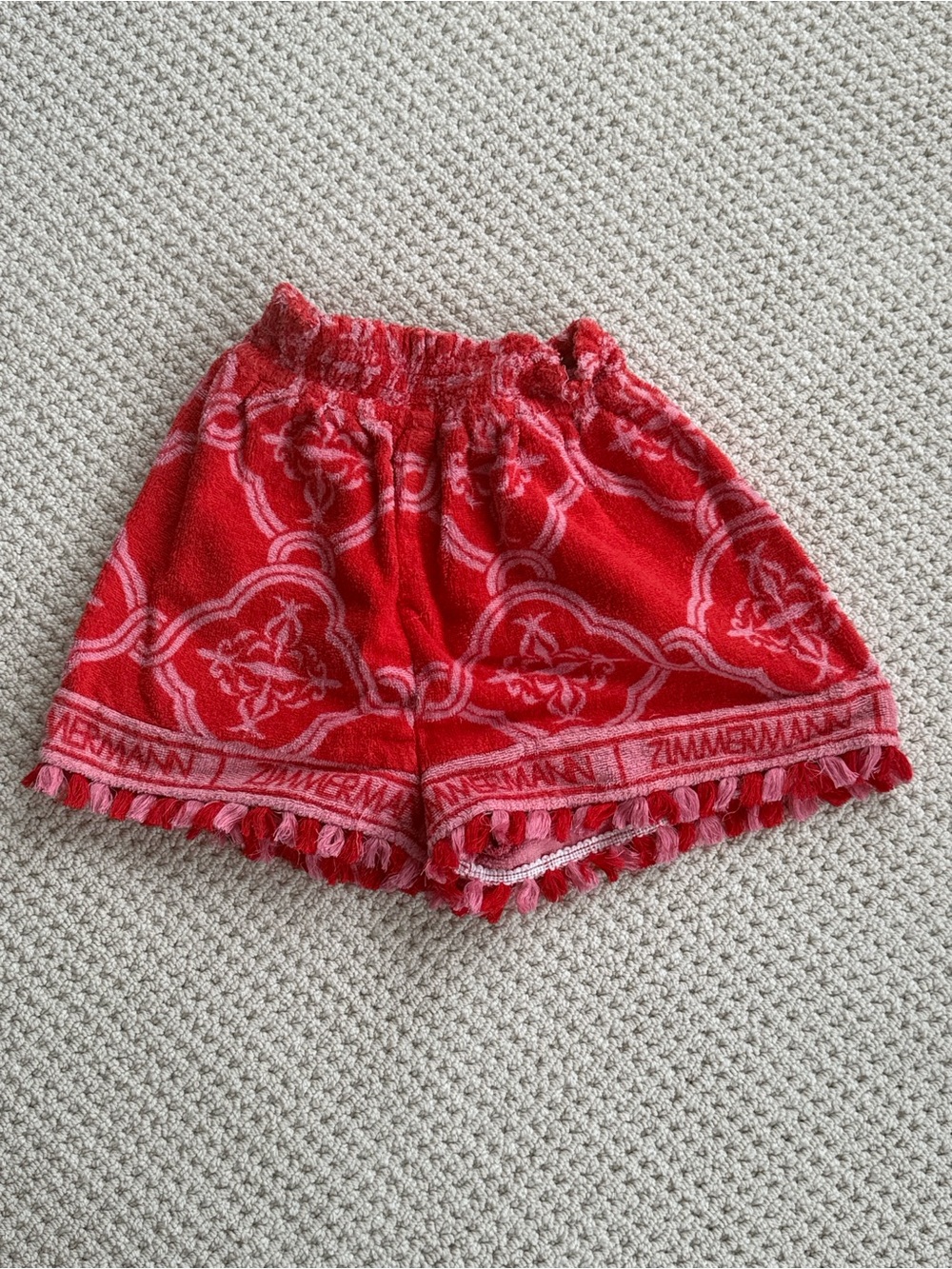 Zimmermann Red and Pink Textured Tassel Shorts